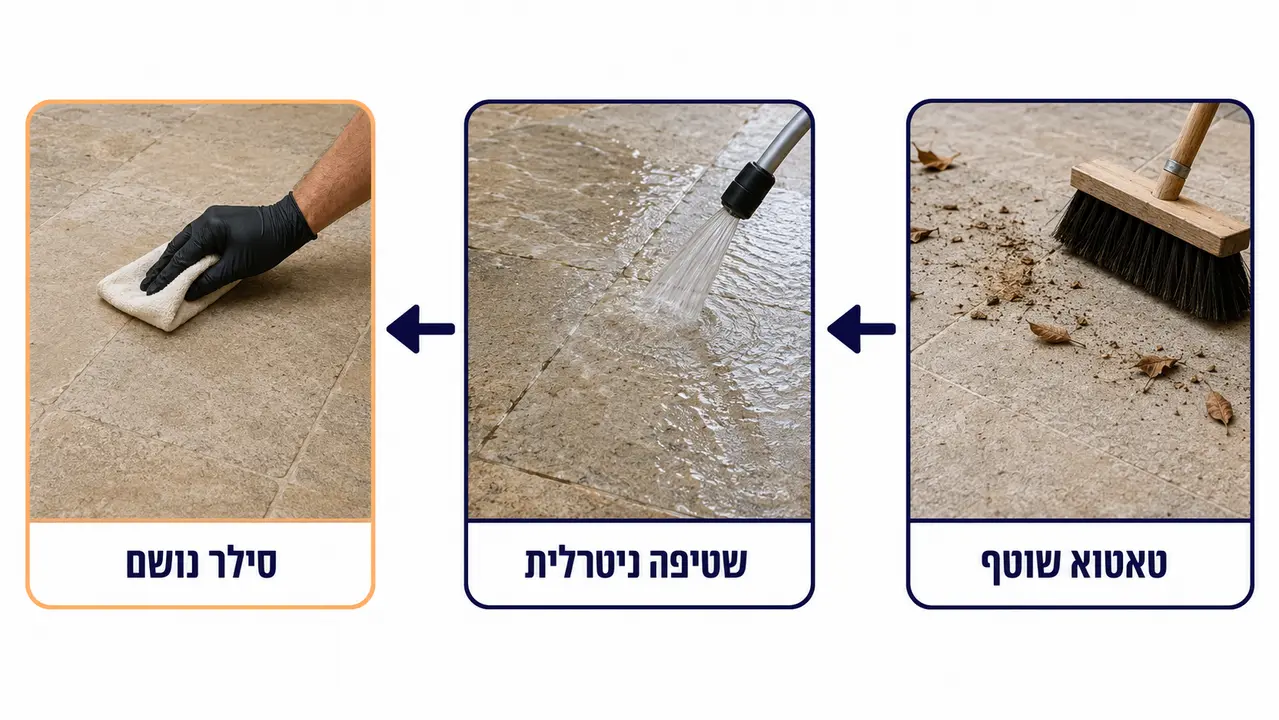 ניקוי ותחזוקה נכונה של ריצוף חוץ לשמירת האחיזה