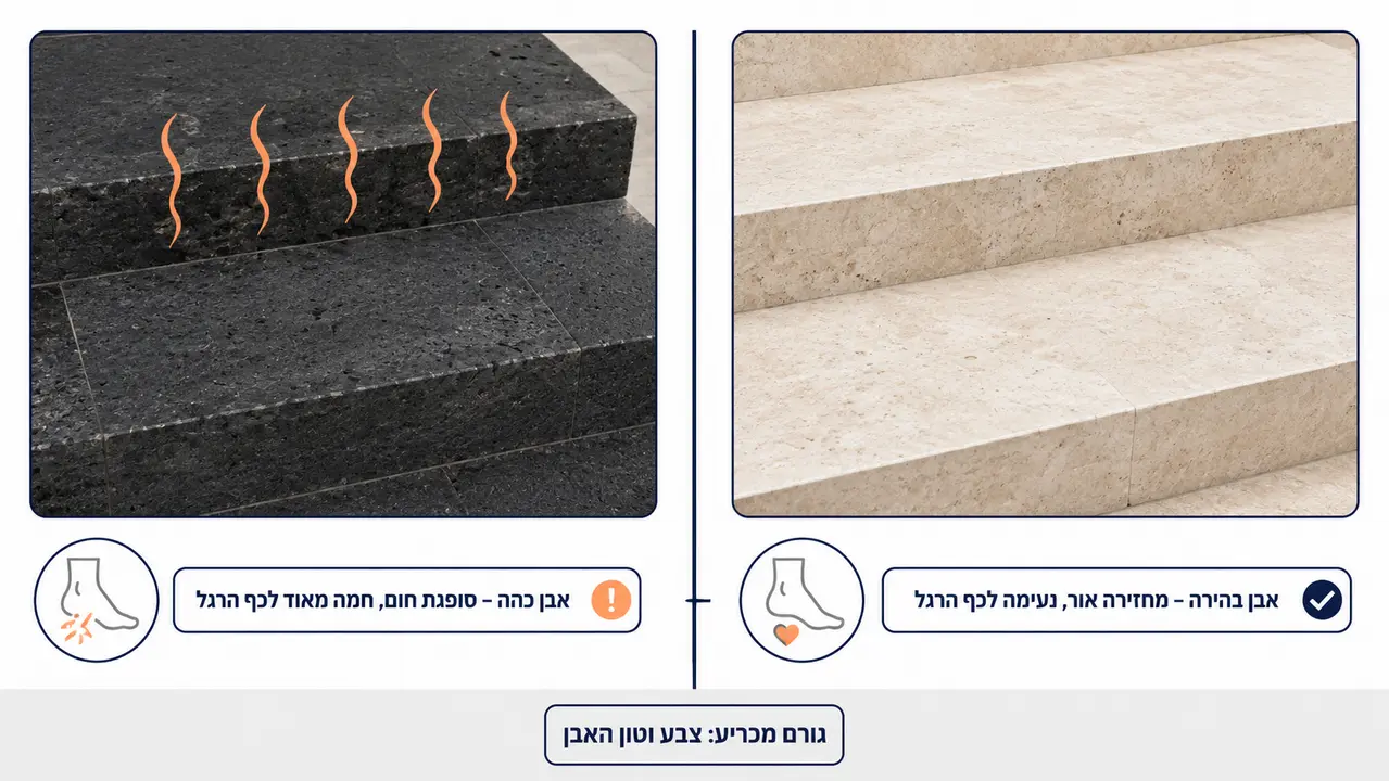 מדרגות חוץ מאבן והתחממות בשמש הישראלית