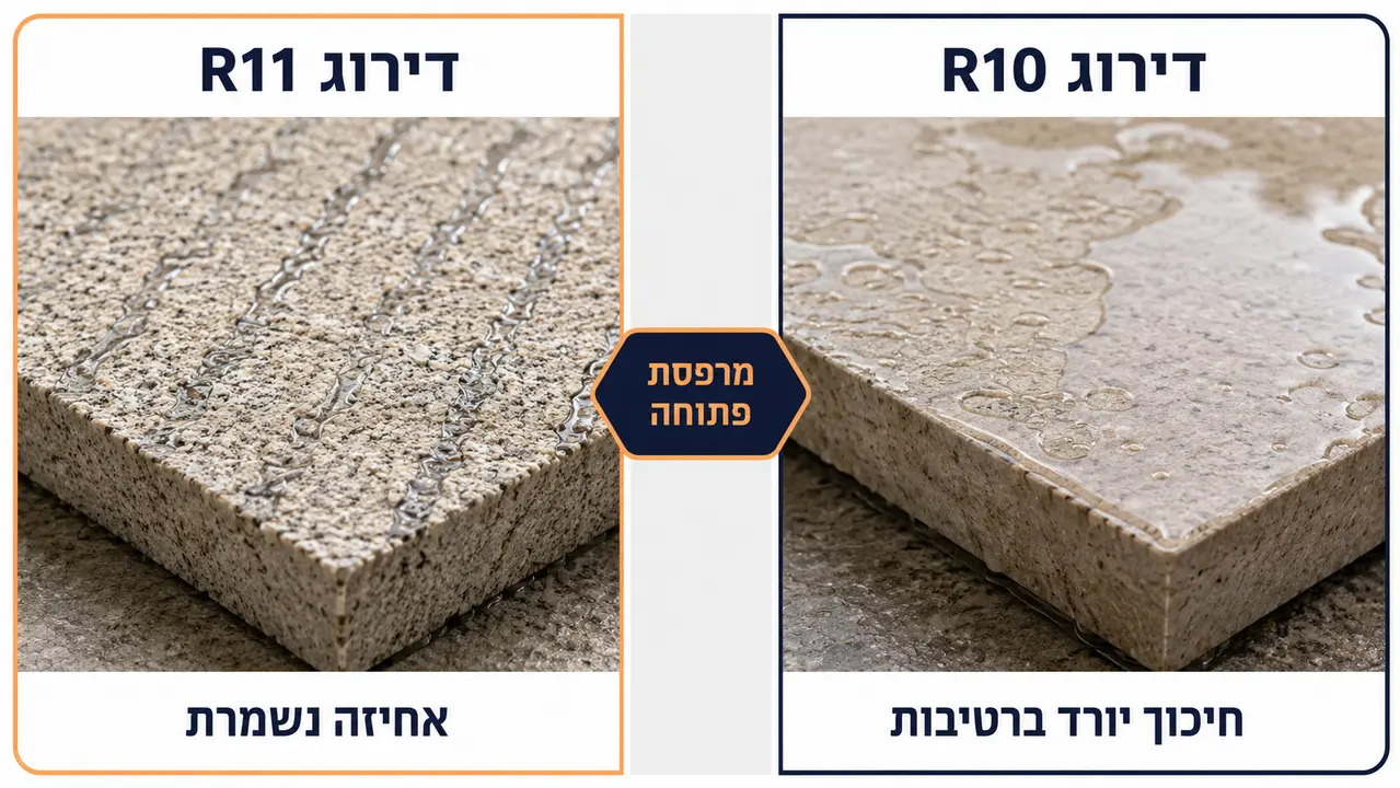 ההבדל המעשי בין דירוג R10 ל-R11 בריצוף חוץ