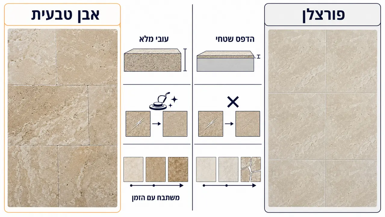 השוואת ריצוף אבן טבעית מול פורצלן ואריחי גרניט